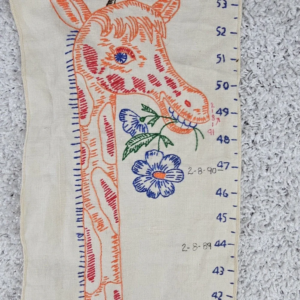 Vintage Wall Hanging Giraffe Flower Growth Chart 80s Used Grandmacore